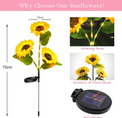 3 Pack Solar Sunflower Garden Lights Waterproof Outdoor