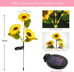 3 Pack Solar Sunflower Garden Lights Waterproof Outdoor
