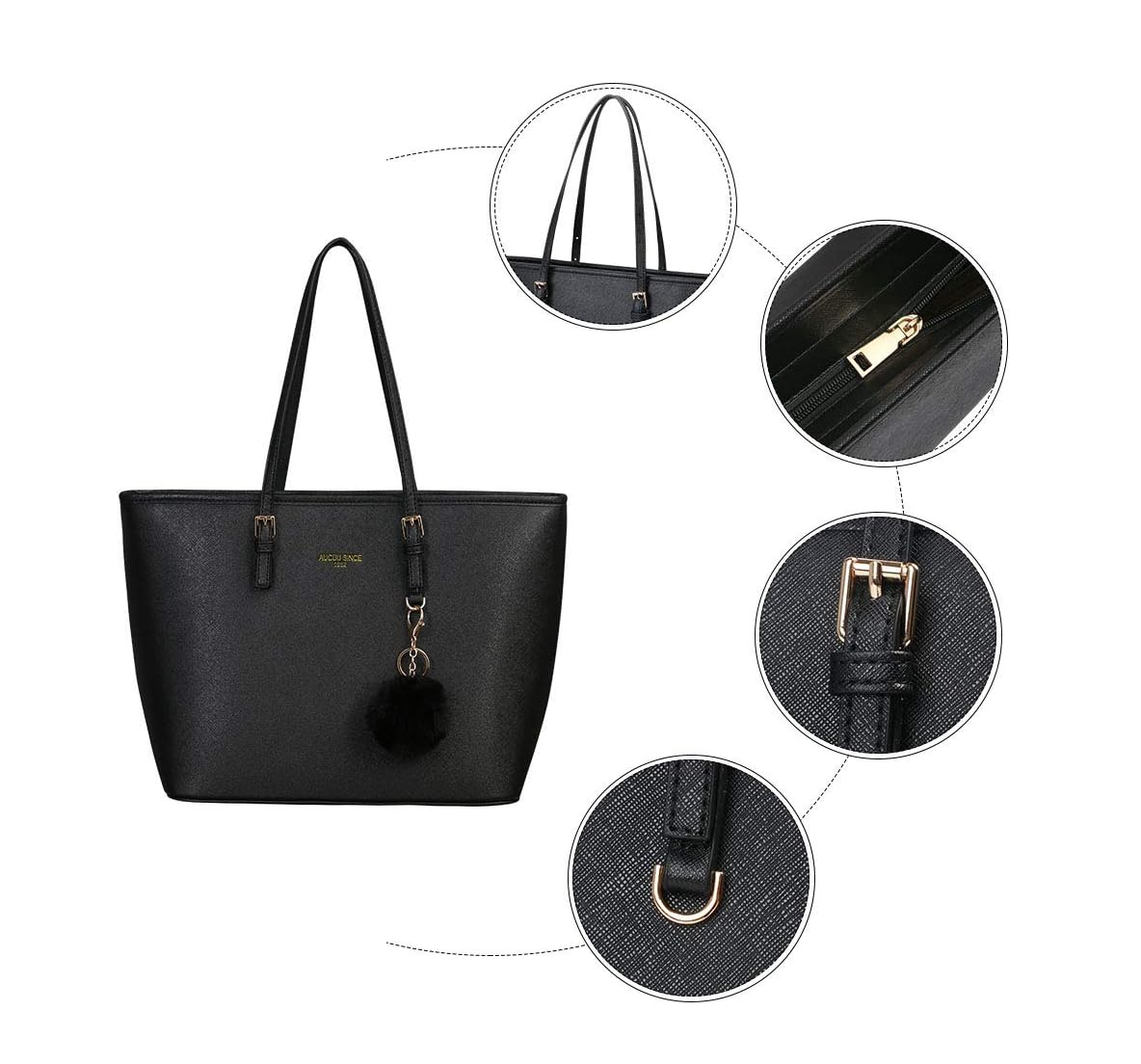 Women’s PU Leather Laptop Tote Bag – 15.6 Inch Large Shoulder Handbag for Work, School & Travel