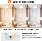 Motion Sensor LED Ceiling Light, 15W, 3 CCT, 1500LM