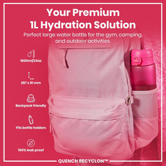 1L Motivational Water Bottle – Time Marked, Leakproof, BPA-Free, Flip Lid, Handle
