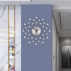 Modern Crystal Diamond Flower Wall Clock for Living Room