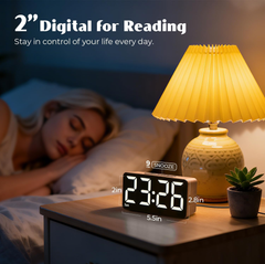 Wood Grain Digital Alarm Clock with Dual Alarms, Snooze & Adjustable Brightness