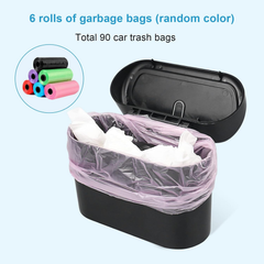 ABS Waterproof Mini Trash Can with 90 Bags – Push-Lid Car, Home & Office Organizer Bin (16×14×7cm)