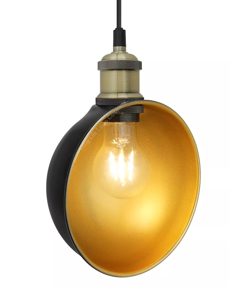 Vintage Antique Bowl Hanging Ceiling Pendant Shade – Black Gold Diner Light H3017