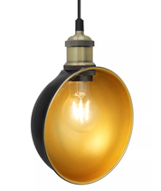 Vintage Antique Bowl Hanging Ceiling Pendant Shade – Black Gold Diner Light H3017