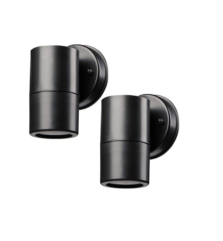 2-Pack Outdoor Wall Lights, Black GU10 Max 7W Downlights, IP44 Waterproof, Mains Powered for Patio, Garden, Balcony, Porch, Garage
