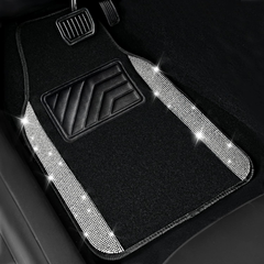 Luxury Bling Diamond Car Floor Mats – 4PCS Sparkly Rhinestone Waterproof Set for Cars, SUVs & Vans (Black Silver)