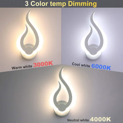 LED Wall Light Indoor 3 Color Temp Adjustable Wall Lights Flame Shape Acrylic Wall Lighting Fixture Color Changing Wall Lamp for Bedroom Living Room