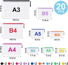 20PCS Zip Lock Document Wallets – Multi-Size Plastic Folders for Office & School