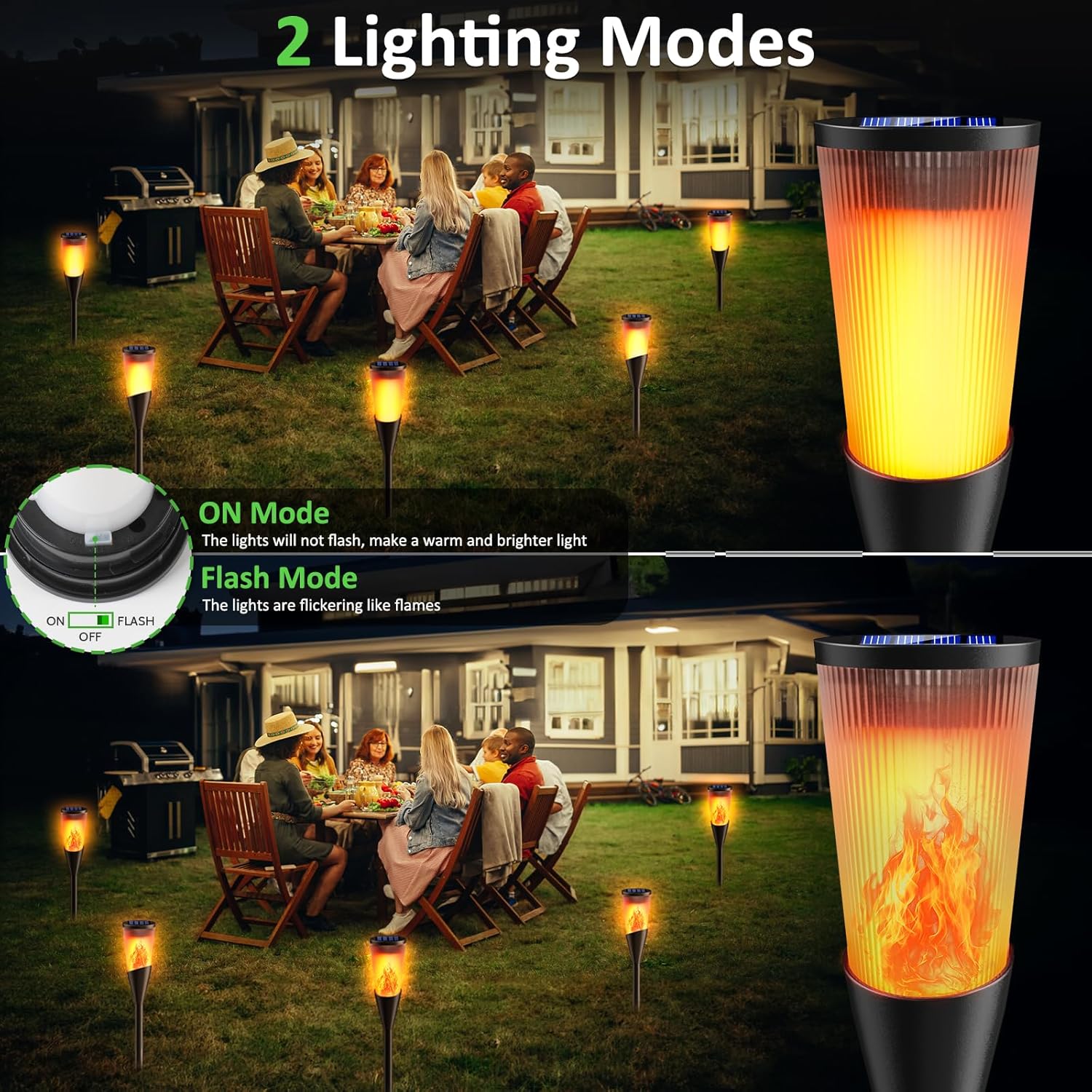 Solar Torch Lights Outdoor 10 Pack with Flickering Flame