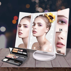 Makeup Mirror with 21 LED Lights, 3X/2X Magnification, Batteries/USB Dual Power, White