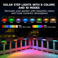 Solar Step Lights 4 Pack – RGB Decking Lights with 8 Colours & 11 Modes
