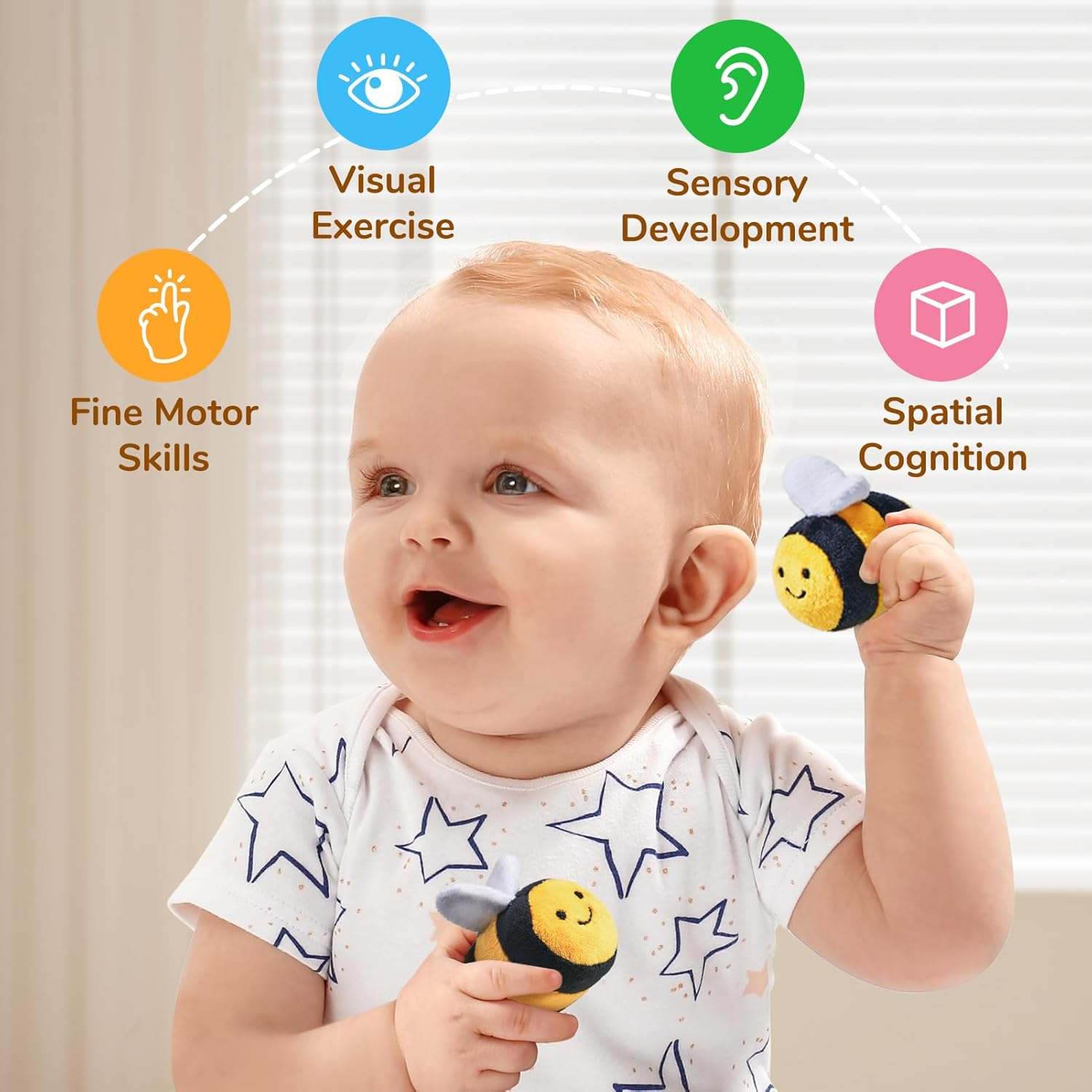 JoyCat Baby Beehive Toy with 5 Sensory Bees – Montessori Gift for Babies 6-12M & Toddlers