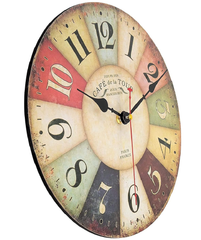 Vintage 30cm French Country Wooden Wall Clock, Silent Non-Ticking Rustic Design