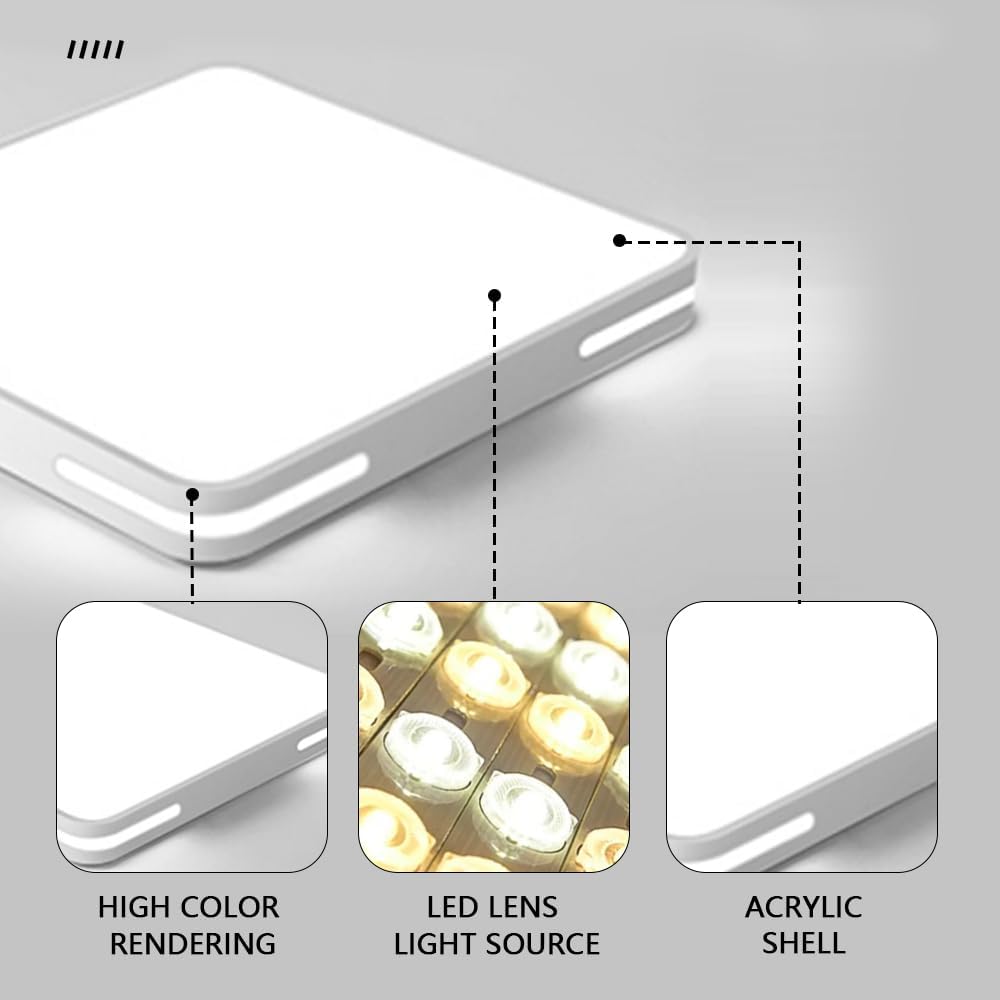 36W Square LED Ceiling Light, 4050lm, 6500K Cool White, 40cm Flush Mount Panel Light for Bedroom, Kitchen, Hallway, Living Room