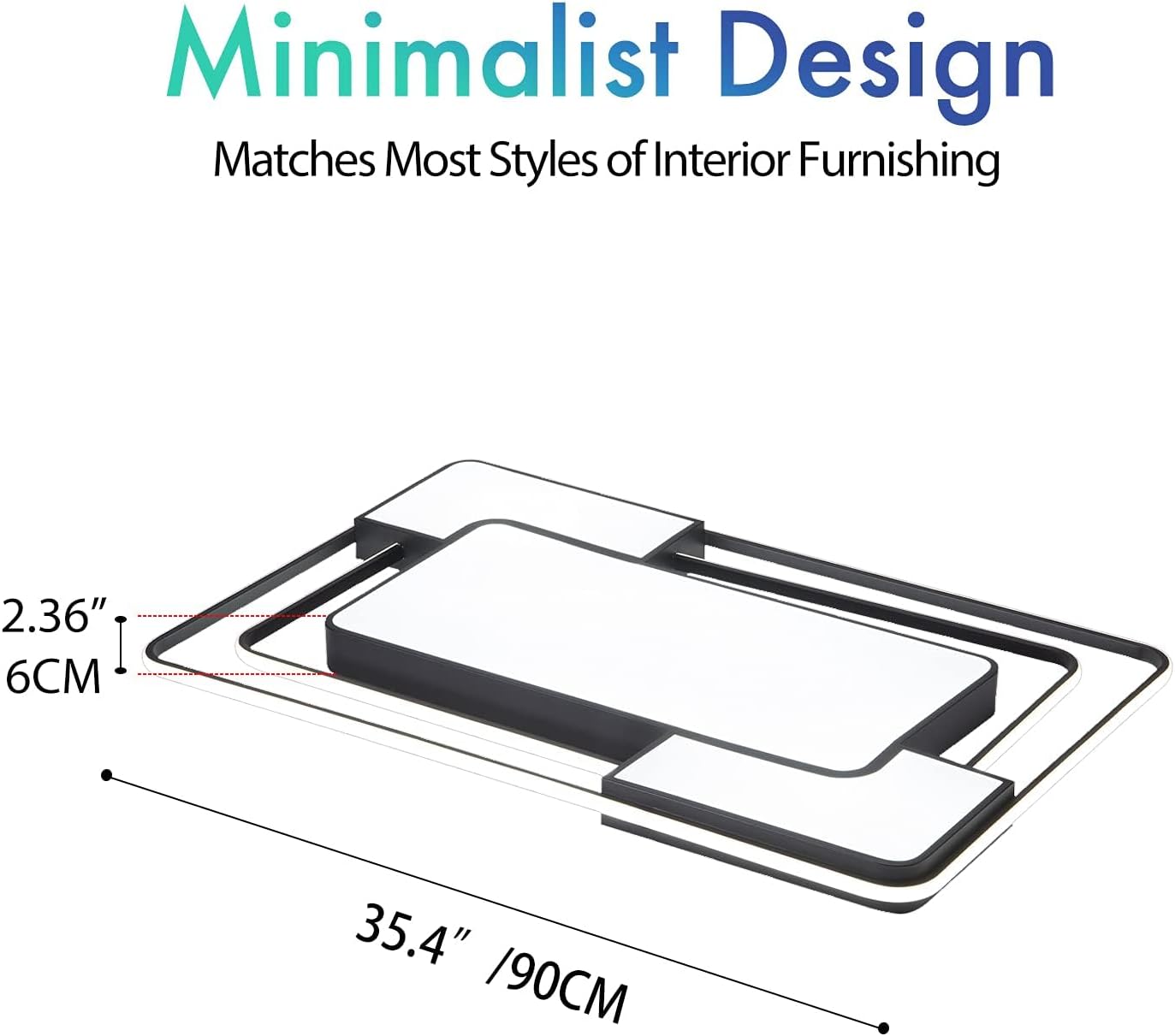 Modern Dimmable LED Ceiling Light with Remote, 90×60CM, 3000–6500K