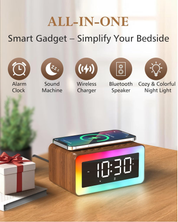 5-in-1 Alarm Clock with Wireless Charger, Bluetooth Speaker & Night Light