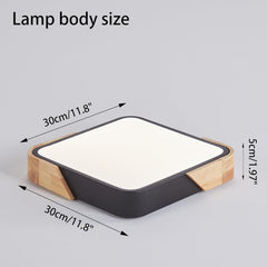 Black Flush LED Ceiling Light - 24W, Modern Wooden Square Design for Bedroom, Lounge, Hallway