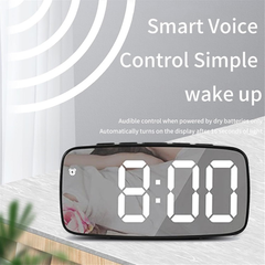 LED Mirror Alarm Clock with Snooze, Voice Control & Adjustable Brightness