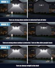 Solar Security Lights - 3 Modes, Motion Sensor, 270° Wide Angle, IP65 Waterproof Solar Outdoor Lights