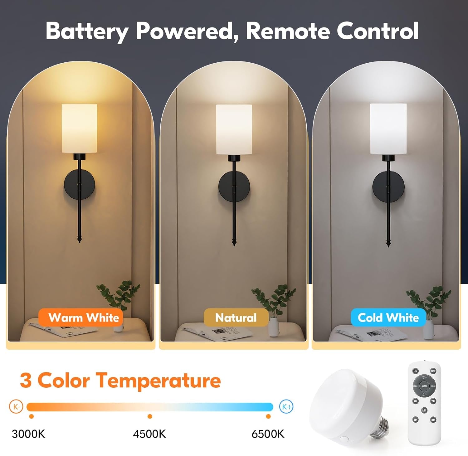 2 Pack Rechargeable Wall Sconces with Remote, 9 Colors Dimmable