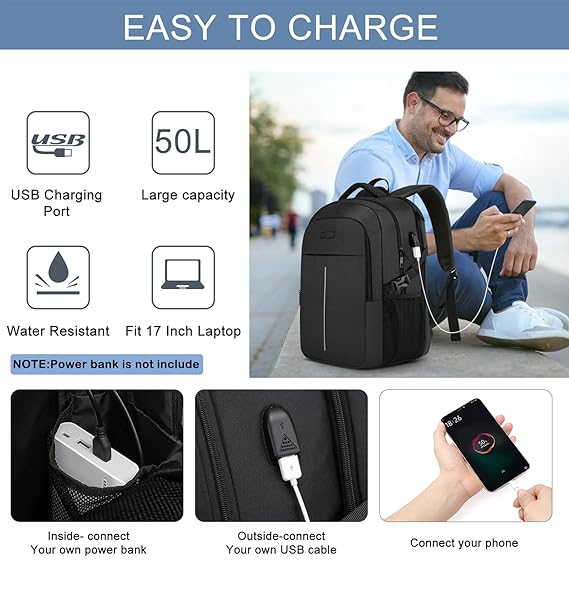 Extra Large Laptop Backpack – Business Travel Rucksack with USB Charging Port