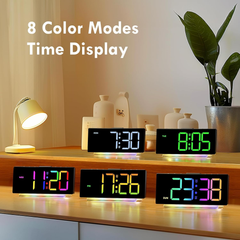Curved Digital Alarm Clock with RGB Night Light, Snooze & Adjustable Brightness