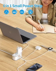 2-Way Extension Lead with 3 USB Ports & Retractable USB-C Cable, 1.5M Power Strip