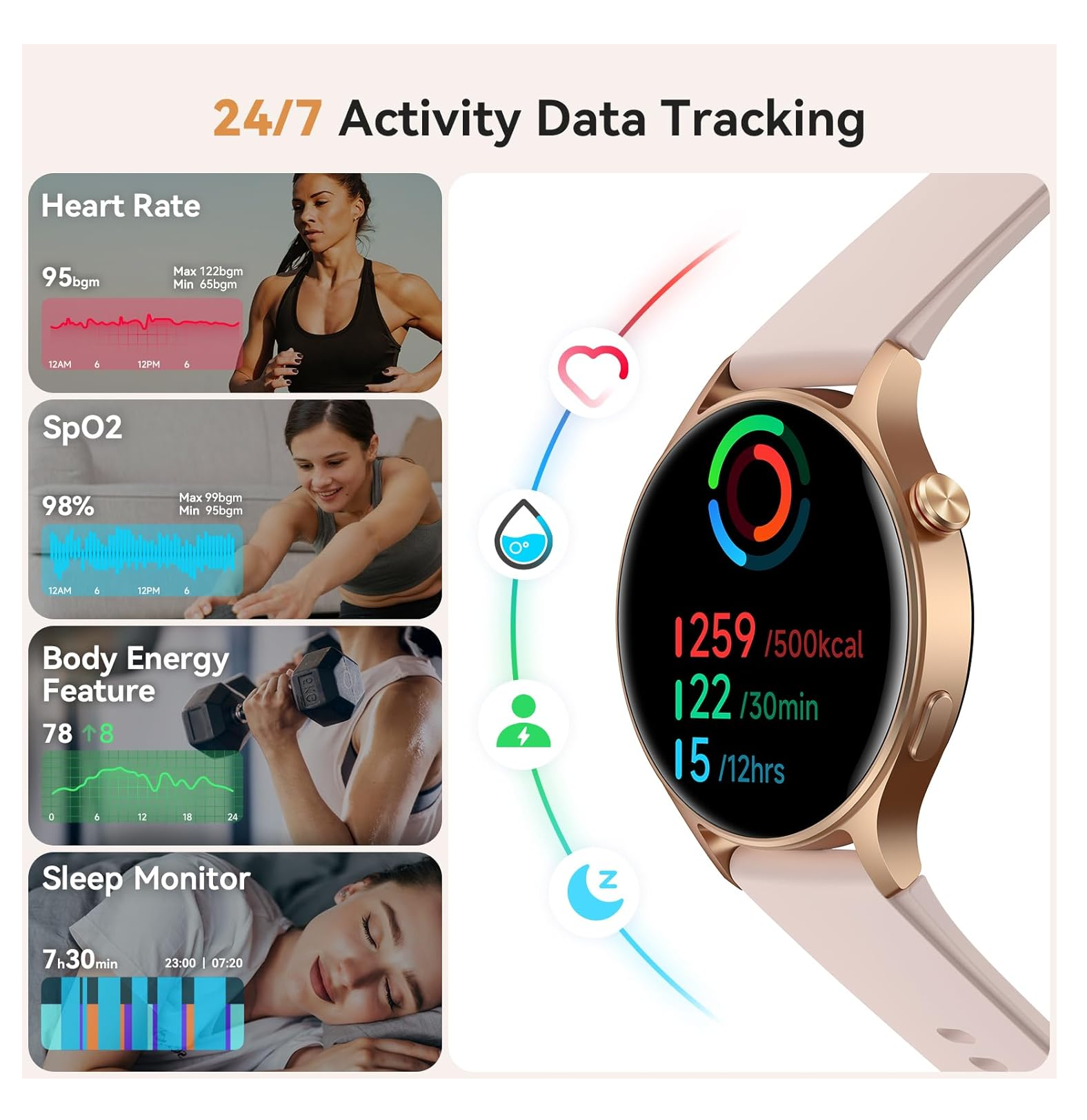 Smart Watch for Women – 1.32" AMOLED Display, Calls, Fitness Tracker, 3ATM Waterproof