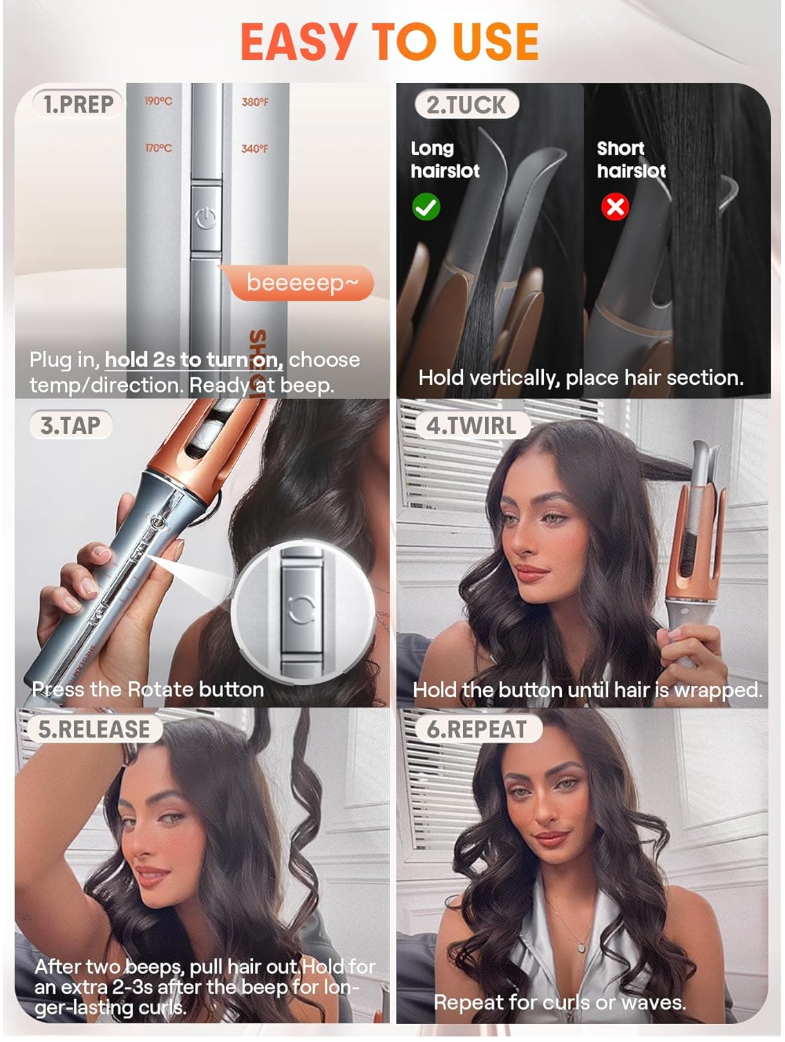 Automatic 25mm Curling Iron – Ceramic Self-Rotating Hair Curler, 3 Heat Settings