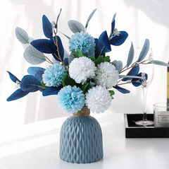 NAWEIDA Artificial Hydrangea Flowers with Vase – Faux Floral Arrangement Décor