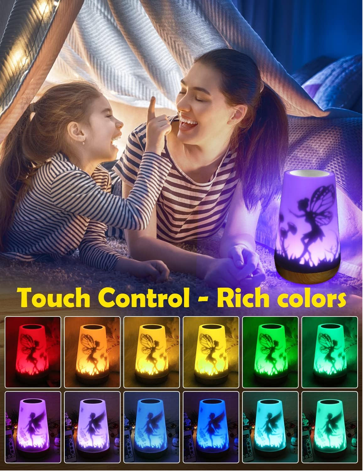 Mostof 16-Color Rechargeable Fairy Night Light with Timer – Touch & Remote Controlled LED Lamp for Home, Bedroom, and Kids