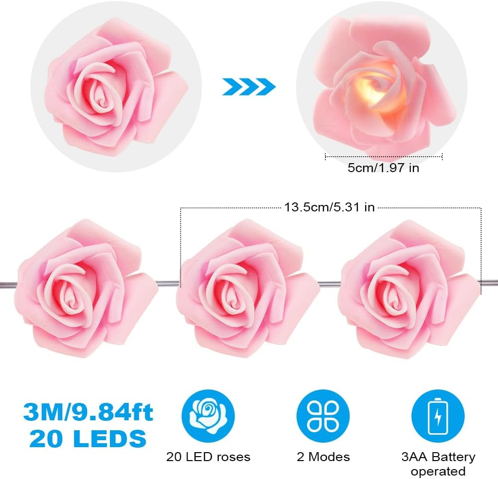 Romantic Rose Fairy String Lights for Bedroom & Decor
