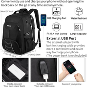 55L Extra Large Laptop Backpack – TSA Travel Rucksack with USB Port, 18.4 Inch