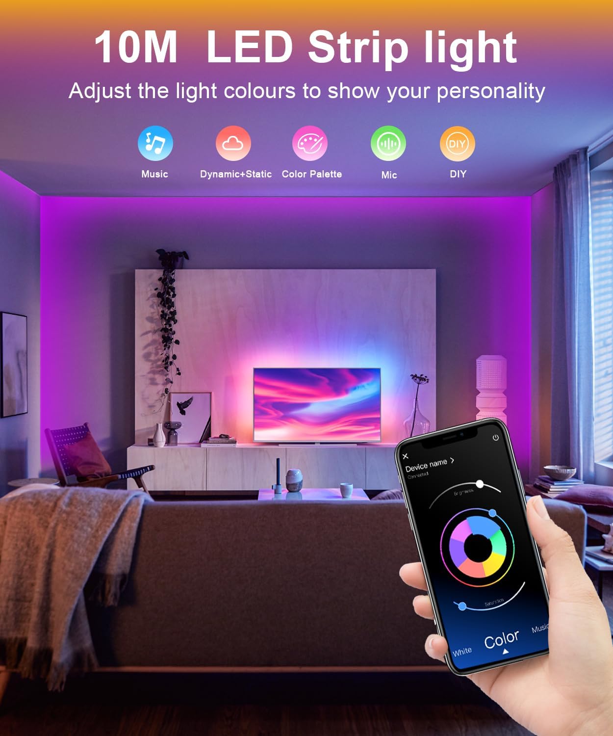 10M RGB LED Strip Lights – Music Sync, Remote & App Control – KfDirect