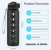 Motivational Sports Water Bottle 1L/500ml – Leakproof BPA-Free Tritan Bottle