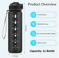 Motivational Sports Water Bottle 1L/500ml – Leakproof BPA-Free Tritan Bottle