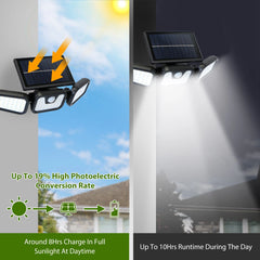 Upgraded Solar Lights Outdoor 3 Heads - 74 Solar Powered Wall Lights, 360° Rotatable, IP65 Waterproof