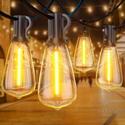24FT Outdoor Festoon String Lights, 25 ST64 Vintage-Style LED Bulbs, Waterproof, 3000K Warm White, Mains Powered for Garden, Patio, Party
