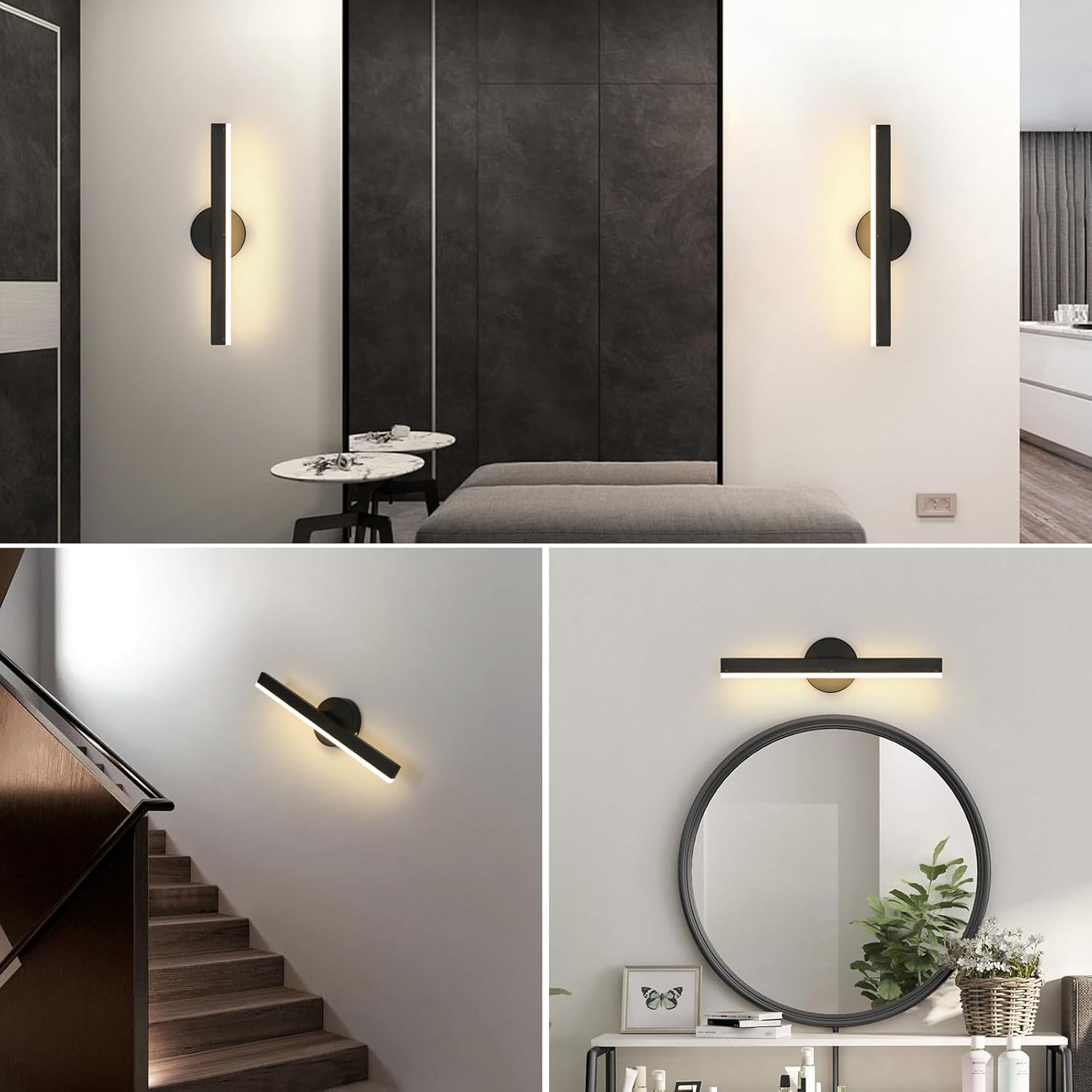 300° Rotating LED Wall Light, 12W Warm Light, Black
