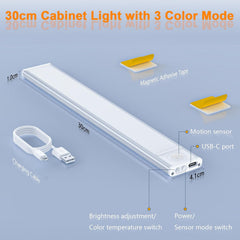 30cm cabinet light with 3 color mode features on a blue background