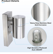 Modern Stainless Steel Outdoor Garden Wall Down Light, GU10 Base