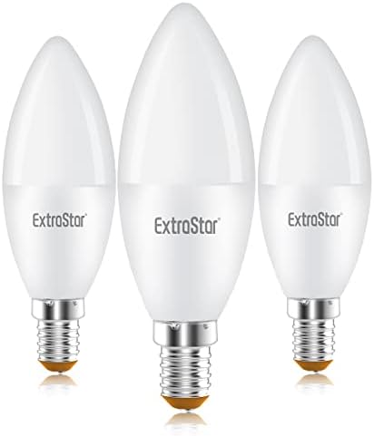 "EXTRASTAR E14 LED Candle Bulbs, 6W (42W Equivalent), Warm White 3000K, 510LM, Non-Dimmable, 3-Pack"