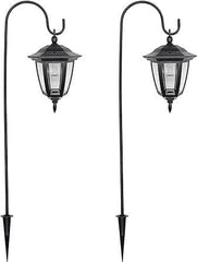 2 Pack Solar Powered LED Hanging Garden Lanterns with shepherds hooks - Durable Weatherproof Victorian Coach Lamps for Outdoor Pathway Lighting 88cm Tall Shepherds hooks for garden Lights