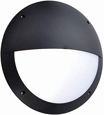 11W Plain Black Fully Integrated Outdoor Garden Security Round Robust Bulkhead LED Wall Light - IP65 Rated