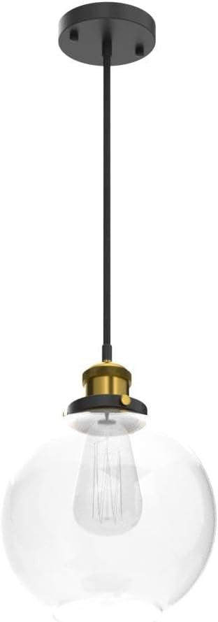 Vintage Pendant Light, 20cm Industrial Clear Glass Ceiling Hanging Fixture for Kitchen Island, Bedroom, Hallway