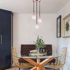 Dining area with a table, chairs, and decorative elements in a modern interior setting.