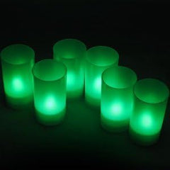 LED Tealight Candles Pack of 6 LEC008 - Warm Electric flameless tealights, Matching Artificial Candle Holders - Battery20-Hour for Bathroom, Bedroom, Romantic Dinner - Green