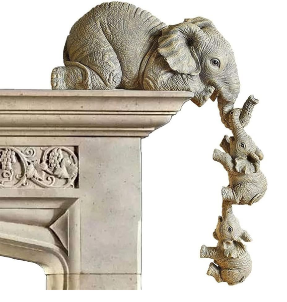 LSLANSOON Hand-Painted Elephant Shelf Sitter – Mother & 2 Baby Resin Figurines for Home Décor & Gifts